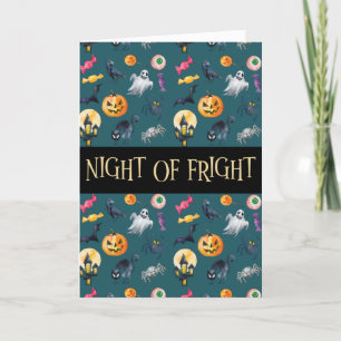"Night of Fright" Green Halloween Muster Karte