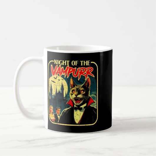 Night Of The Vampurr Funny Cat Halloween Kaffeetasse (Links)
