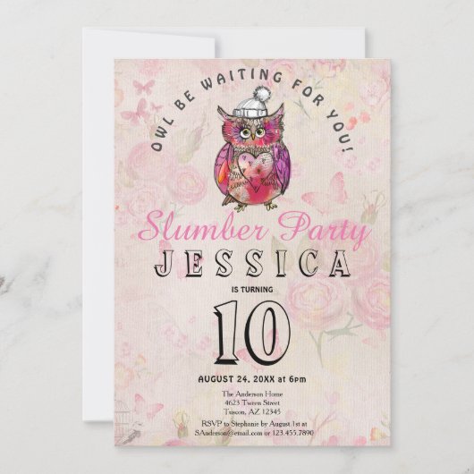 Night Owl Birthday Slumber Party Einladung (Vorderseite)
