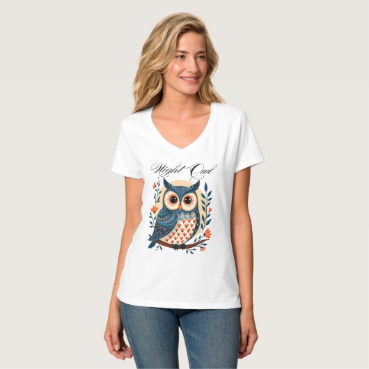 Night Owl Folklorekunst T - Shirt (Vorderseite Vollansicht)