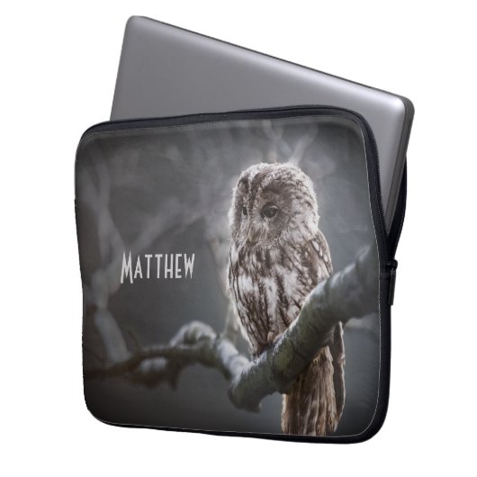 Night Owl Foto Monogram Laptop Sleeve (Vorderseite Links)