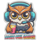 Night Owl Gamer Mascot Fun Gaming Illustration Aufkleber (Vorderseite)
