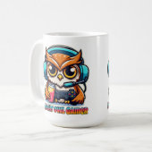 Night Owl Gamer Mascot Fun Gaming Illustration Kaffeetasse (Vorderseite Links)