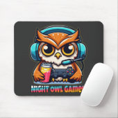 Night Owl Gamer Mascot Fun Gaming Illustration Mousepad (Mit Mouse)