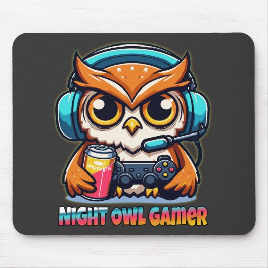 Night Owl Gamer Mascot Fun Gaming Illustration Mousepad (Vorne)