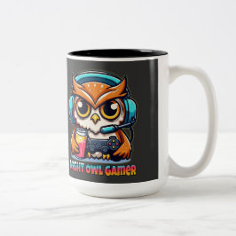 Night Owl Gamer Mascot Fun Gaming Illustration Zweifarbige Tasse