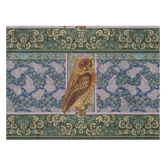 NIGHT OWL, LILACS, BLÄTTER Art Nouveau Dark Floral Tischdecke (Vorderseite (Horizontal))
