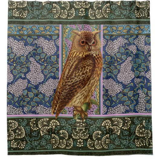NIGHT OWL, LILLACS UND BLÄTTER Art Nouveau Floral Duschvorhang (Vorderseite)
