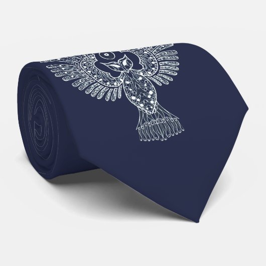 Night Owl Lineart Blue Neck Tie Krawatte (Gerollt)