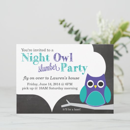 Night Owl Slumber Party Einladung (Stehend Vorderseite)