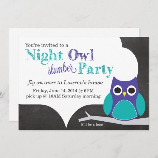 Night Owl Slumber Party Einladung (Vorne/Hinten)