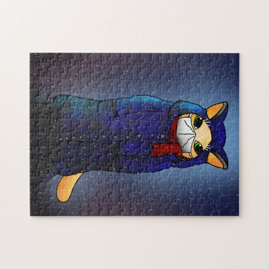 Night Rain Face Mask Cat Puzzle (Horizontal)