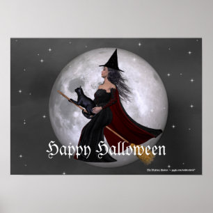 Night Ride :: Witch & Her Cat Customizable Poster