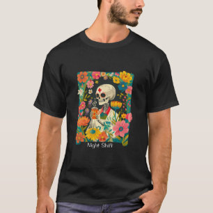 Night Shift Nurse Coffee Tarot Card Skelett Flora T-Shirt