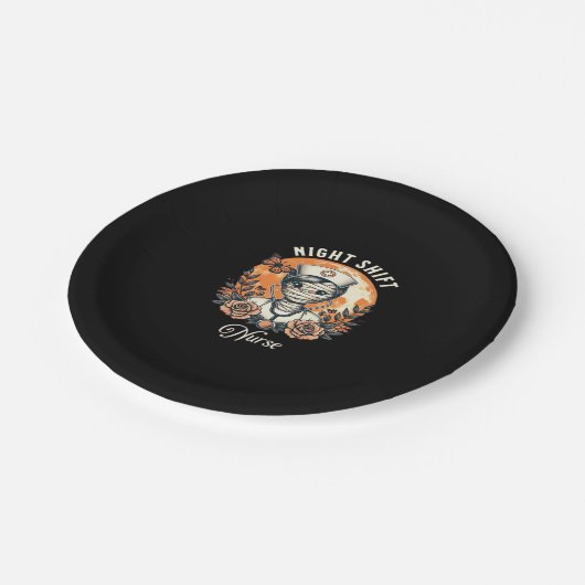 Night Shift Nurse Mummy Halloween Gesundheitsflora Pappteller (Schrägansicht)