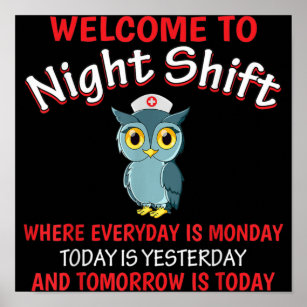 Night Shift Nurse Owls Funny Nursing RN LPN CNA Poster