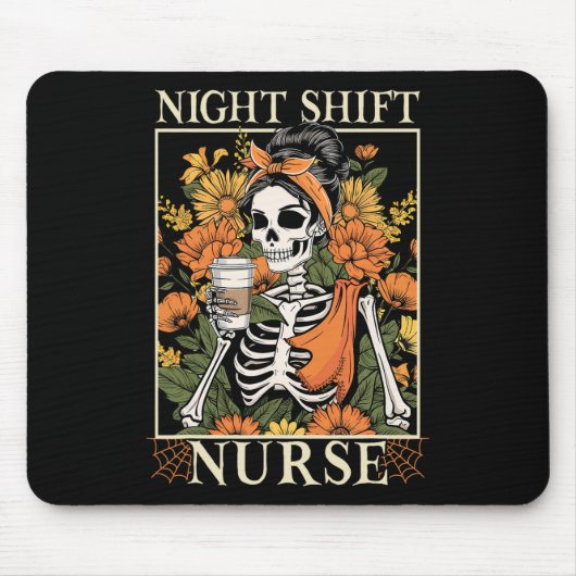 Night Shift Nurse Skeleton Halloween Rn Nurses Wom Mousepad (Vorne)