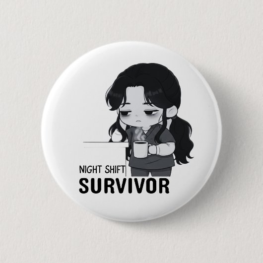 Night Shift Survivor Relatable Chibi Nurse Illustr Button (Vorderseite)
