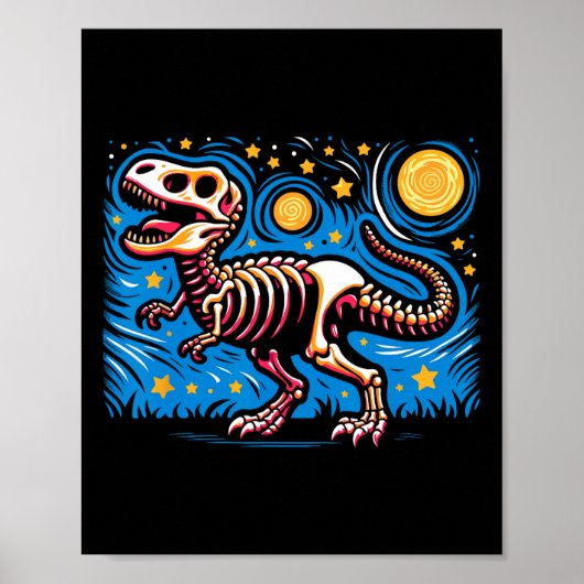Night Skeleton Dinosaur T Rex Boys Kids Poster (Vorne)