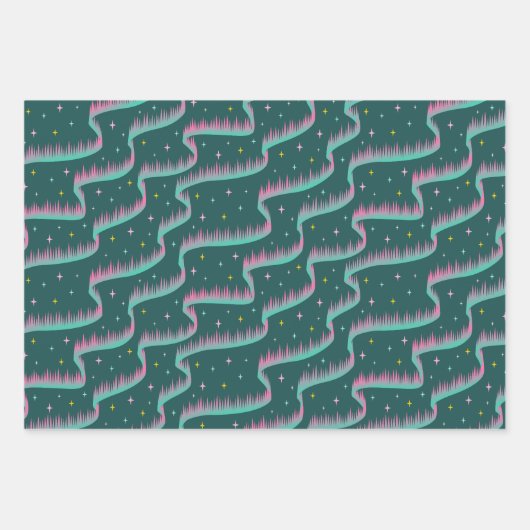 Night Sky Aquamarin grünes Wrapping Paper Trio Bun Geschenkpapier Set (Vorderseite)