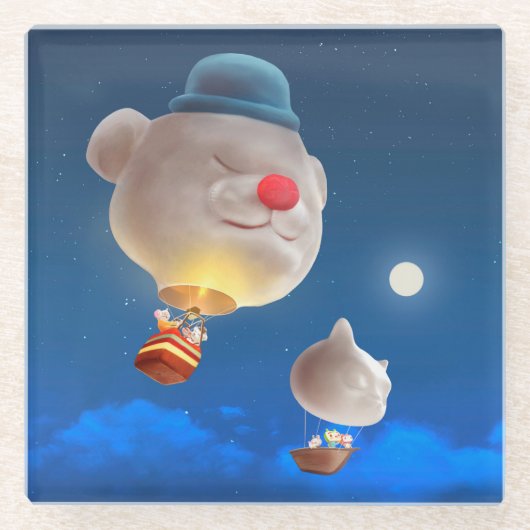 Night Sky Balloon Adventure Glasuntersetzer (Vorderseite)