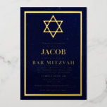 Night Sky Bar Mitvah Foil Einladung<br><div class="desc">Goldfolie auf dunklem nächtlichen Himmelshintergrund sorgt für eine moderne,  raffinierte Bar Mitzvah-Einladung. Goldfolie und Stern des david Designs. Personalisieren Sie mit Ihren Bar Mitzvah Party Informationen. Auch erhältlich mit Silberfolie oder Rose Gold.</div>