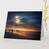 Night Sky Beach Fireworks Karte (Gelbe Blume)