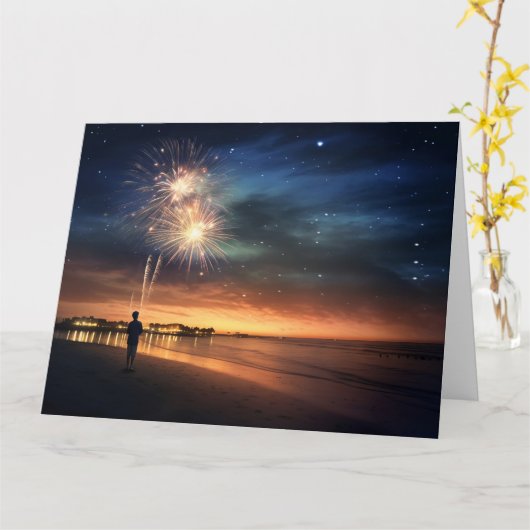 Night Sky Beach Fireworks Karte (Gelbe Blume)