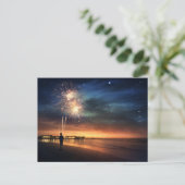 Night Sky Beach Fireworks Postkarte (Stehend Vorderseite)