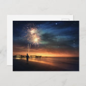 Night Sky Beach Fireworks Postkarte (Vorne/Hinten)