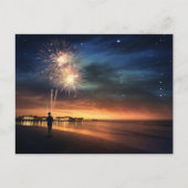 Night Sky Beach Fireworks Postkarte (Vorderseite)