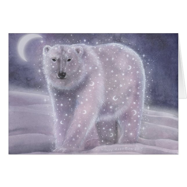 Night Sky Bear Magical Polar Bear Winter Card (Vorderseite (Horizontal))