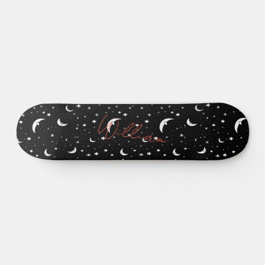Night Sky Black Cartoon Moons Stars Pattern Skateboard (Horizontal)