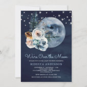Night Sky Boho Wasserfarbe Blumenmoon Babydusche Einladung (Vorderseite)