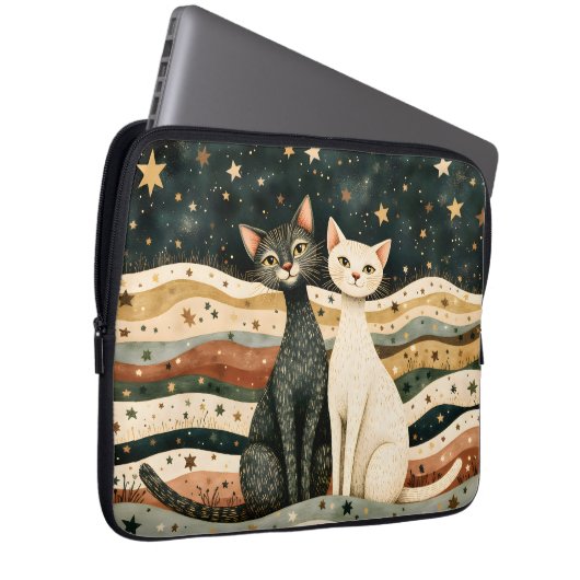 Night Sky Cats Laptopschutzhülle (Vorne Rechts)
