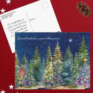 Night Sky Christmas Tree Forest Holiday Post Card Feiertagspostkarte