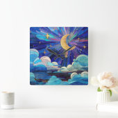 Night Sky - Digital Art Mosaik Quadratische Wanduhr (Zuhause)