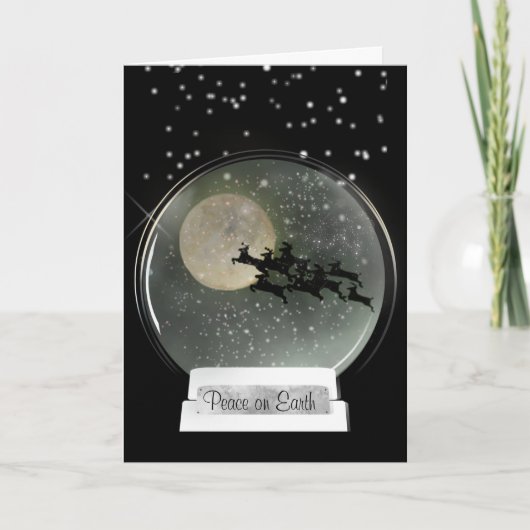 Night Sky Flying Rentier Snow Globe Weihnachten Karte (Vorderseite)