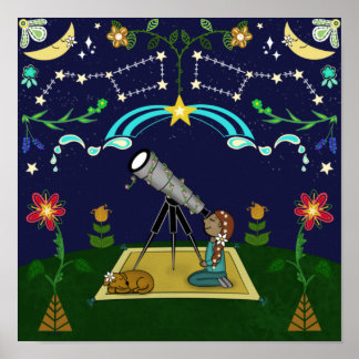 Night Sky Folk Art Poster