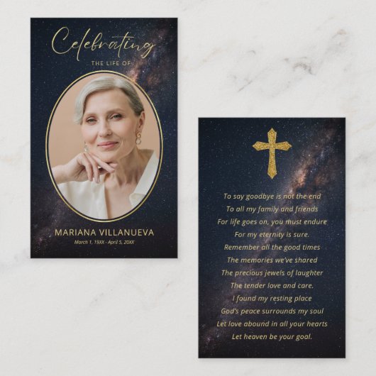 Night Sky Funeral Memorial Prayer Photo Cards Visitenkarte (Vorne/Hinten)