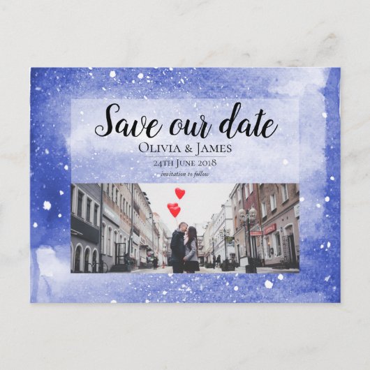 Night Sky Galaxy Blue Cosmic Save the Date Hochzei Postkarte (Vorderseite)