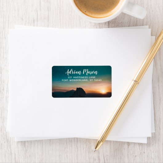 Night Sky Galaxy Mountain Sunrise Star Modernes UA Adressaufkleber (Insitu)