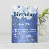 Night Sky Glitzern Blue & White Balloons Geburtsta Einladung (Stehend Vorderseite)