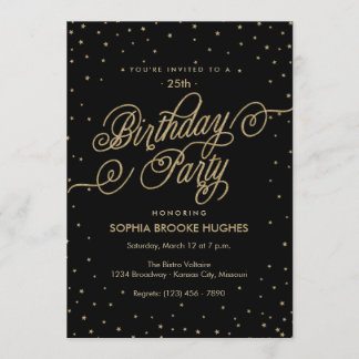 Night Sky Gold & Black Extravagant Birthday Party Einladung