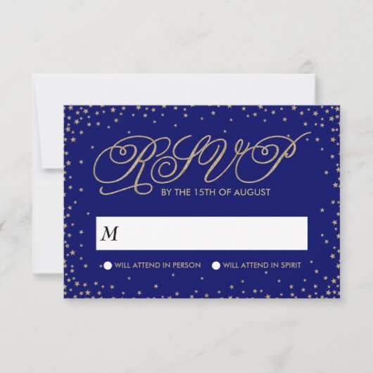 Night Sky Gold Stars Extravagant Wedding RSVP Karte (Vorderseite)
