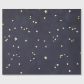 Night Sky Gold Stars Imitate Fouler Wrapping Paper Geschenkpapier (Flach)