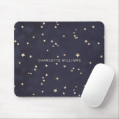 Night Sky Gold Stars Minimalistisch Monogram Mousepad (Mit Mouse)