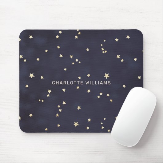 Night Sky Gold Stars Minimalistisch Monogram Mousepad (Mit Mouse)