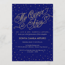 Night Sky Gold Stars & Navy Quinceñera Einladung