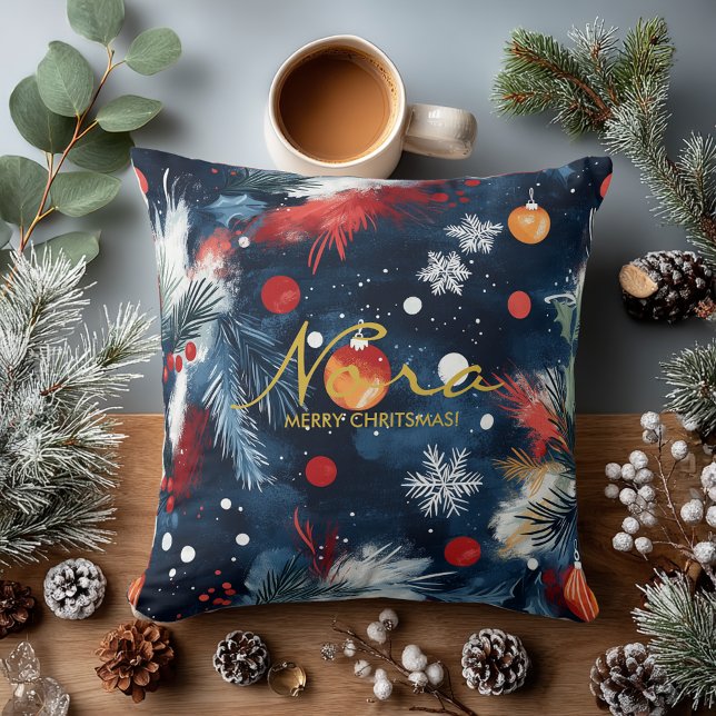 Night Sky Holiday Pine and Ornament Design Kissen (Von Creator hochgeladen)